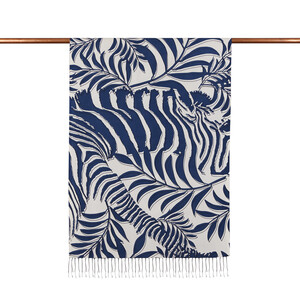 Navy Palm Springs Print Silk Scarf - Thumbnail