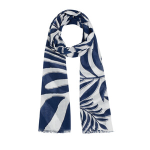 Navy Palm Tree Print Modal Cotton Scarf - Thumbnail