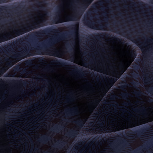 Navy Patchwork Paisley Print Tencel Scarf