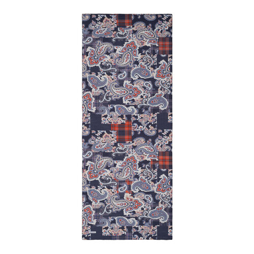 Navy Patchwork Print Tencel Scarf