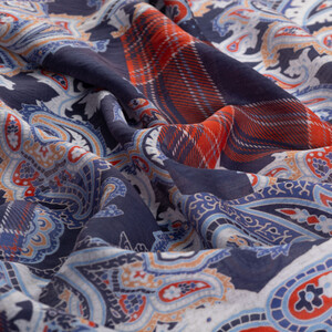 Navy Patchwork Print Tencel Scarf - Thumbnail