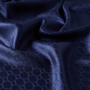 Navy Patterned Silk Scarf - Thumbnail