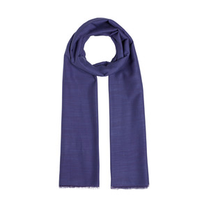 Navy Plain Cotton Silk Scarf - Thumbnail