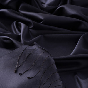 Navy Plain Silk Scarf - Thumbnail