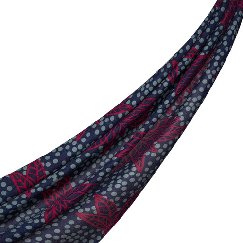 Navy Polka Leaf Wool Silk Scarf