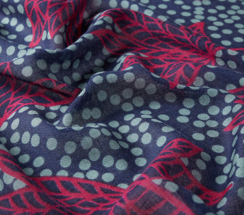 Navy Polka Leaf Wool Silk Scarf