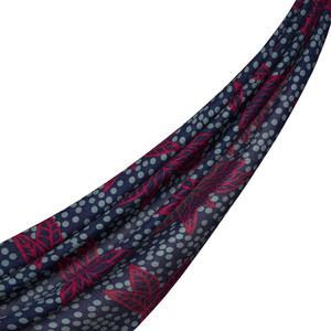Navy Polka Leaf Wool Silk Scarf - Thumbnail