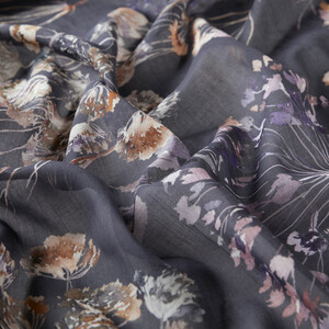 Navy Purple Forest Rose Cotton Scarf - Thumbnail