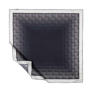 Navy Qufi Pattern Silk Twill Scarf - Thumbnail