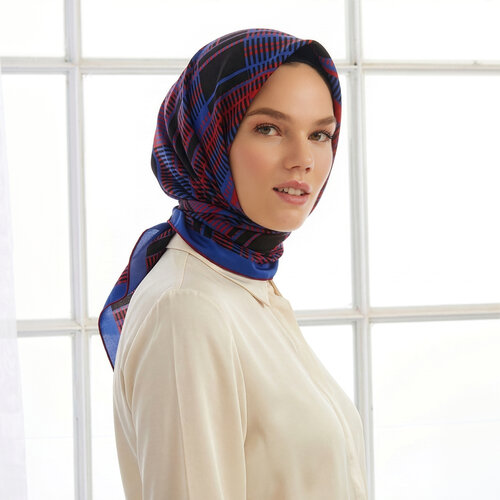 Navy Red Skyscrapers Twill Silk Scarf