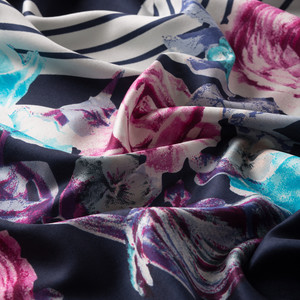 Navy Rose Basket Print Silk Scarf - Thumbnail