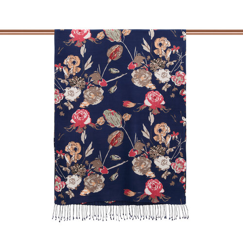 Navy Rose Print Silk Scarf