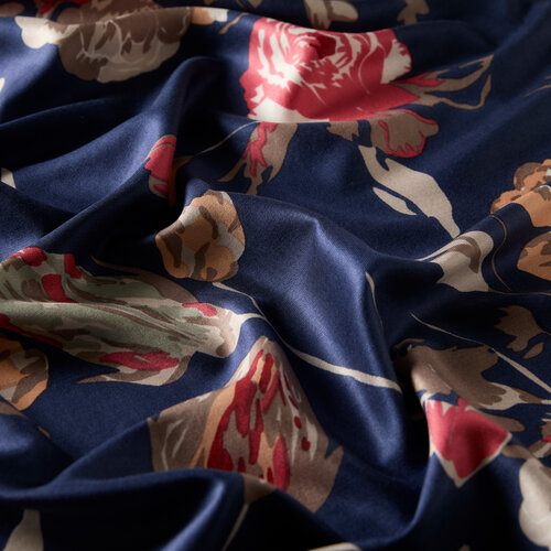 Navy Rose Print Silk Scarf