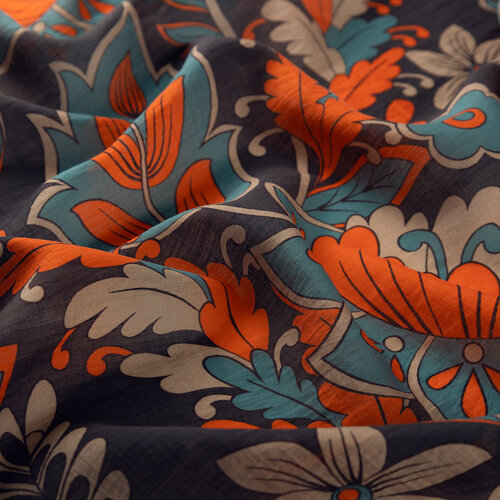 Navy Royal Ivy Pattern Tencel Scarf