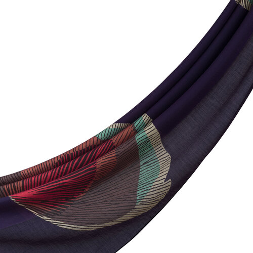 Navy Silk Tree Pattern Tencel Scarf