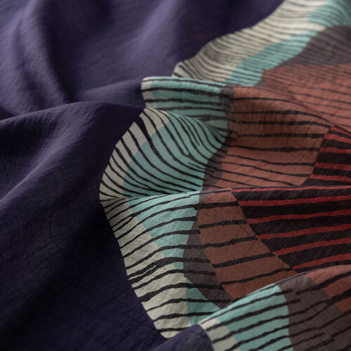 Navy Silk Tree Pattern Tencel Scarf