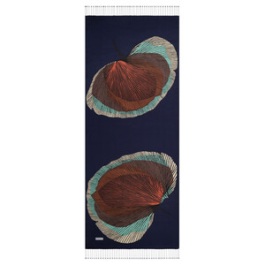Navy Silk Tree Print Silk Scarf - Thumbnail
