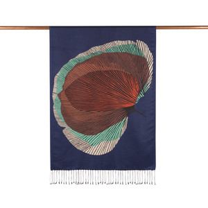 Navy Silk Tree Print Silk Scarf - Thumbnail