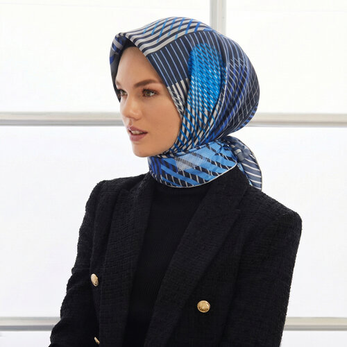 Navy Silver Modern Twill Silk Scarf