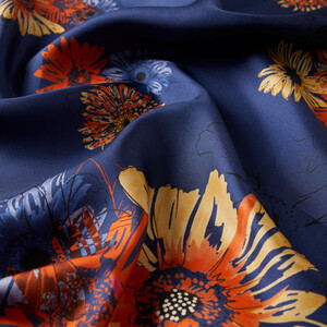 ipekevi - Navy Single Bloom Twill Silk Scarf (1)