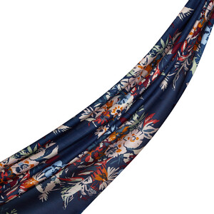 Navy Spring Breeze Print Modal Silk Scarf - Thumbnail