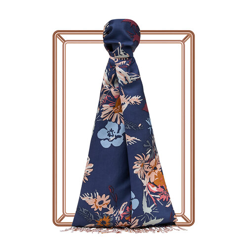 Navy Spring Breeze Print Modal Silk Scarf