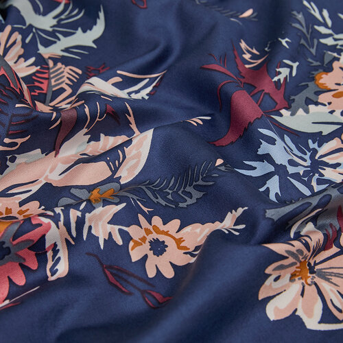 Navy Spring Breeze Print Modal Silk Scarf