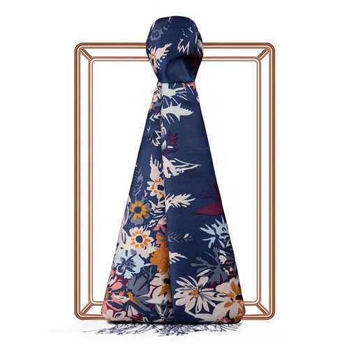 Navy Spring Breeze Print Modal Silk Scarf