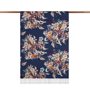 Navy Spring Breeze Print Modal Silk Scarf - Thumbnail