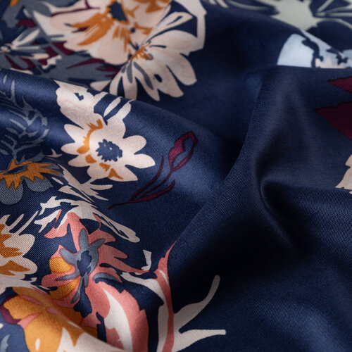 Navy Spring Breeze Print Modal Silk Scarf