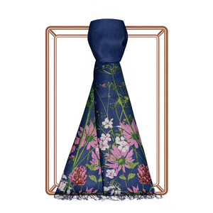ipekevi - Navy Spring Cascade Print Silk Scarf