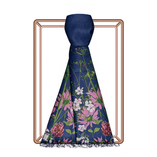 Navy Spring Cascade Print Silk Scarf