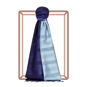 ipekevi - Navy Stone Mono Striped Gradient Silk Scarf