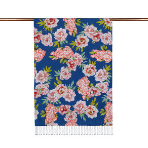 Navy Summer Bouquet Print Silk Scarf - Thumbnail