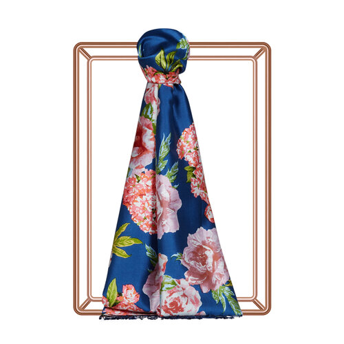 Navy Summer Bouquet Print Silk Scarf