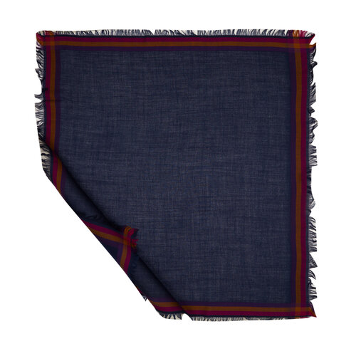 Navy Tartan Border Wool Silk Scarf