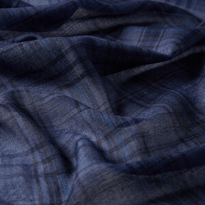 Navy Tartan Plaid Wool Silk Scarf - Thumbnail