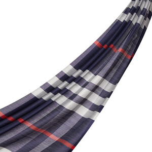 Navy Tartan Plaid Wool Silk Scarf - Thumbnail