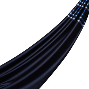 Navy Thin Striped Silk Scarf - Thumbnail
