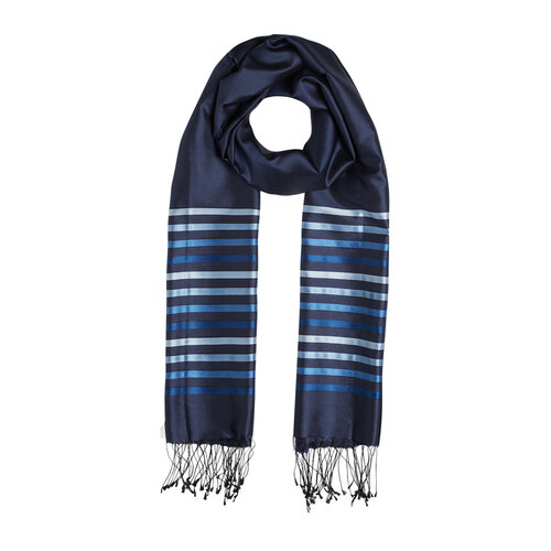 Navy Thin Striped Silk Scarf