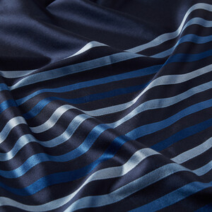 Navy Thin Striped Silk Scarf - Thumbnail