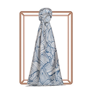 Navy Tree Bark Print Silk Scarf - Thumbnail