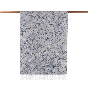 Navy Tree Bark Print Silk Scarf - Thumbnail