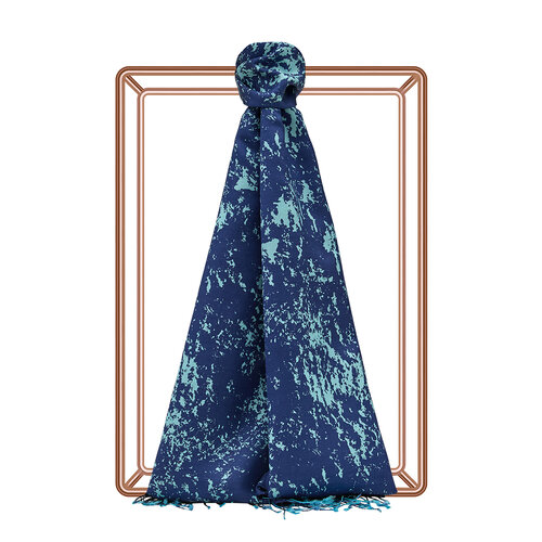 Navy Turquoise Marble Print Silk Scarf