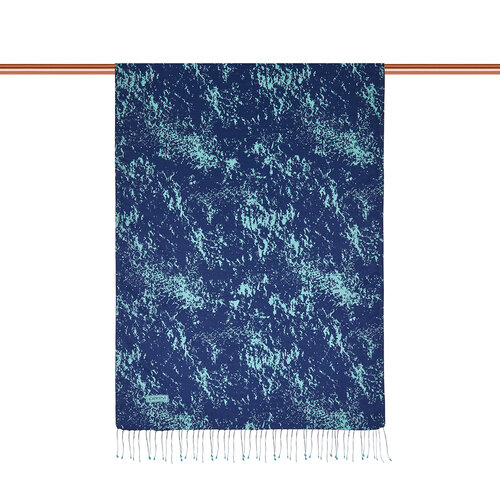 Navy Turquoise Marble Print Silk Scarf
