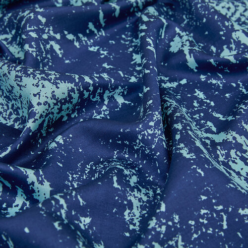 Navy Turquoise Marble Print Silk Scarf