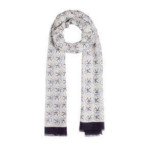 Navy Typo Monogram Cotton Silk Scarf - Thumbnail