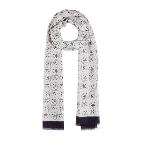 Navy Typo Monogram Cotton Silk Scarf