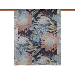 Navy White Ginger Flower Cotton Scarf - Thumbnail
