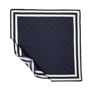 Navy White Signature Silk Twill Scarf - Thumbnail